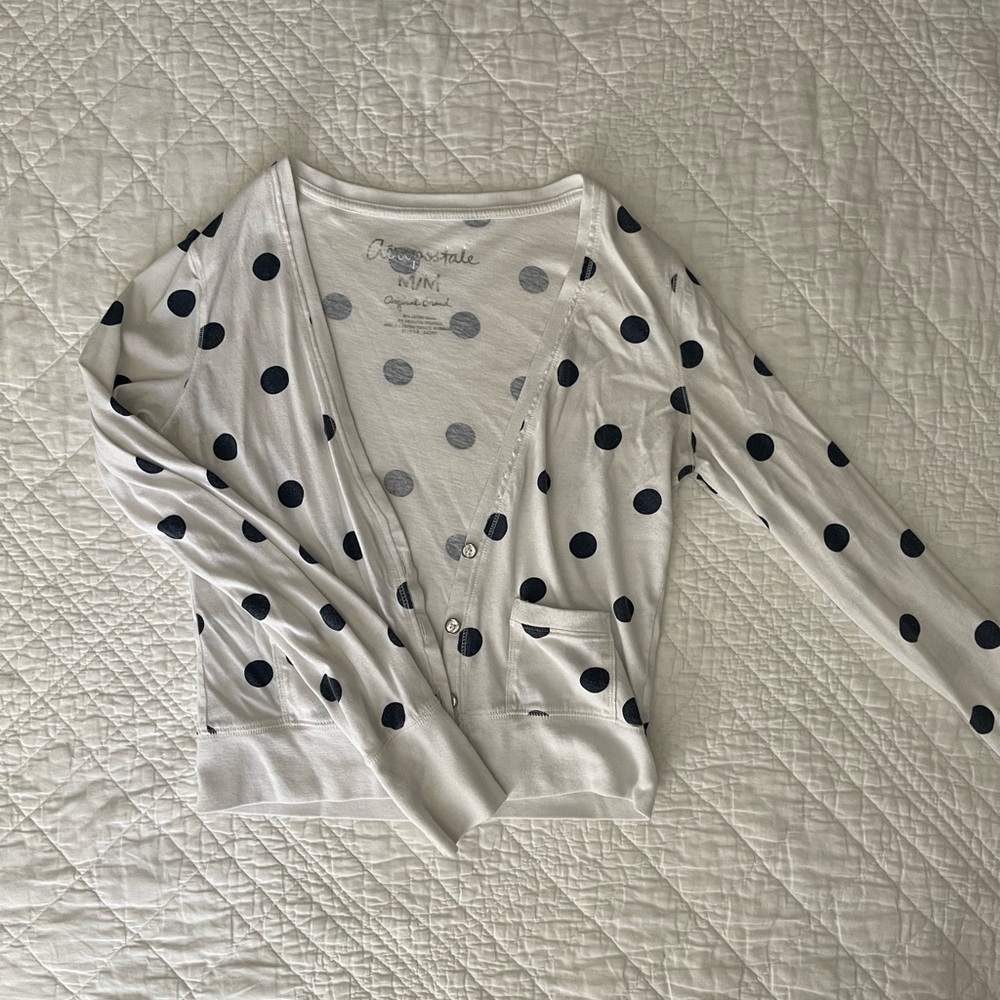 Aeropostale white and blue polka dot cardigan